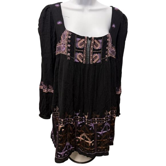 Free People Dresses & Skirts - Free People Babydoll Dress Rhiannon Embroidered Scoop Tie-Back Mini Boho XS $325